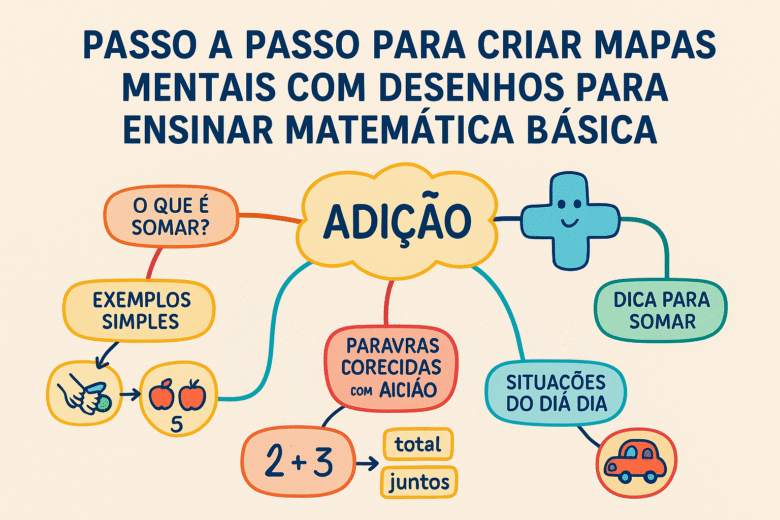 Passo a passo para criar mapas mentais com desenhos para ensinar matemática básica