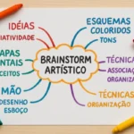 Tecnicas-de-brainstorm-artistico-usando-mapas-mentais-feitos-a-mao-com-esquemas-coloridos
